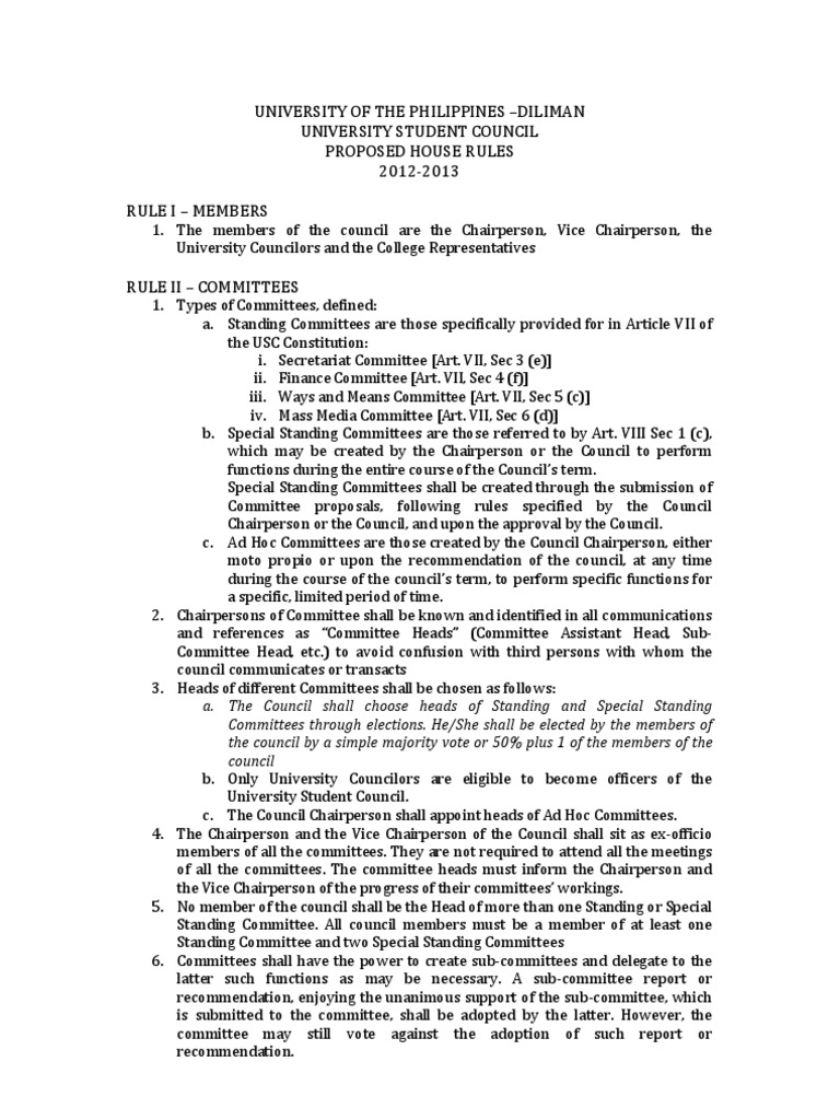 USC House Rules 2012-2013 Overview | PDF | Committee | Quorum