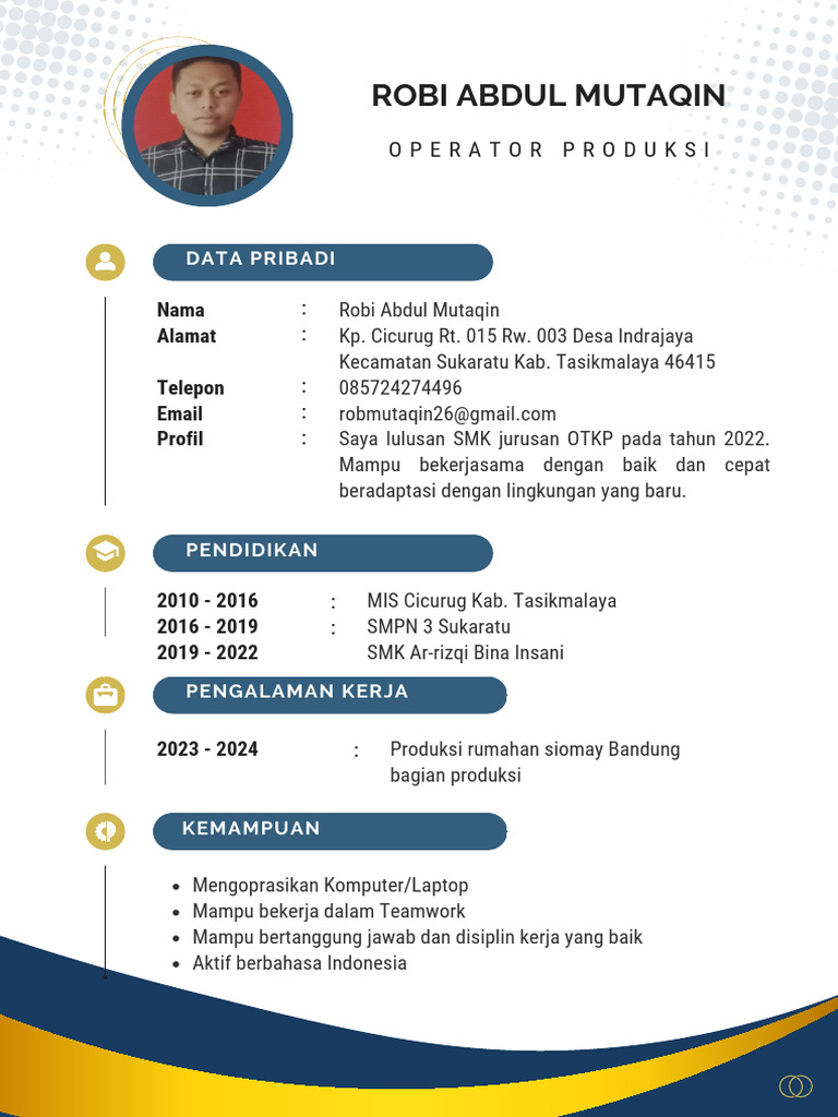 Lamaran Kerja Operator Produksi Robi | PDF