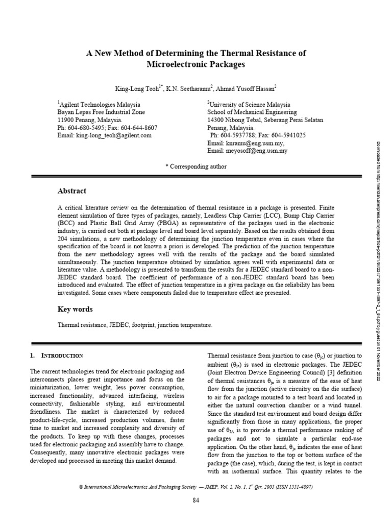 New Method for Thermal Resistance in Microelectronics | PDF | Printed ...