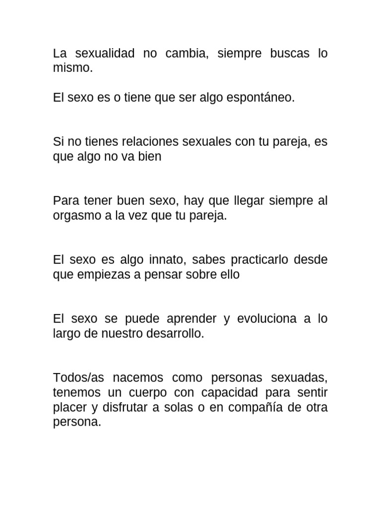 Mitos y realidades sobre la sexualidad | PDF