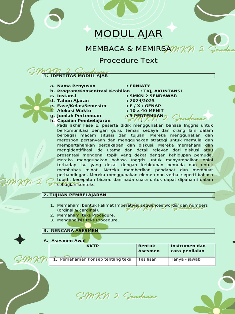 Modul Ajar Procedure Text | PDF