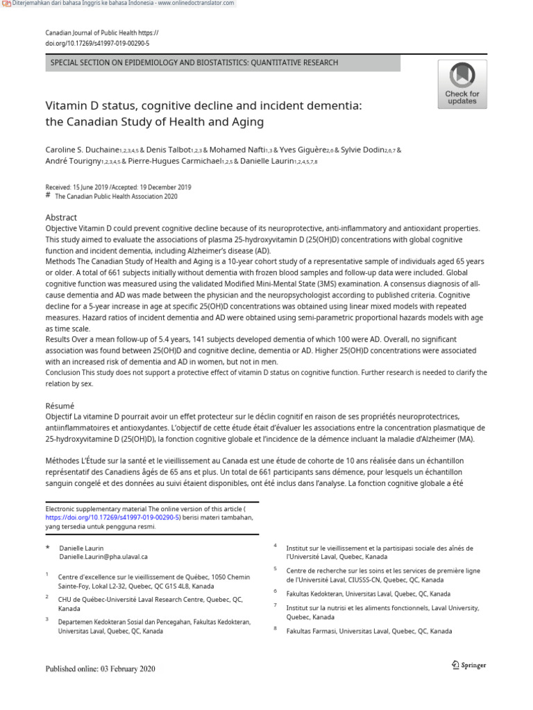 Terjemahan Vitamin D Status, Cognitive Decline and Incident Dementia | PDF