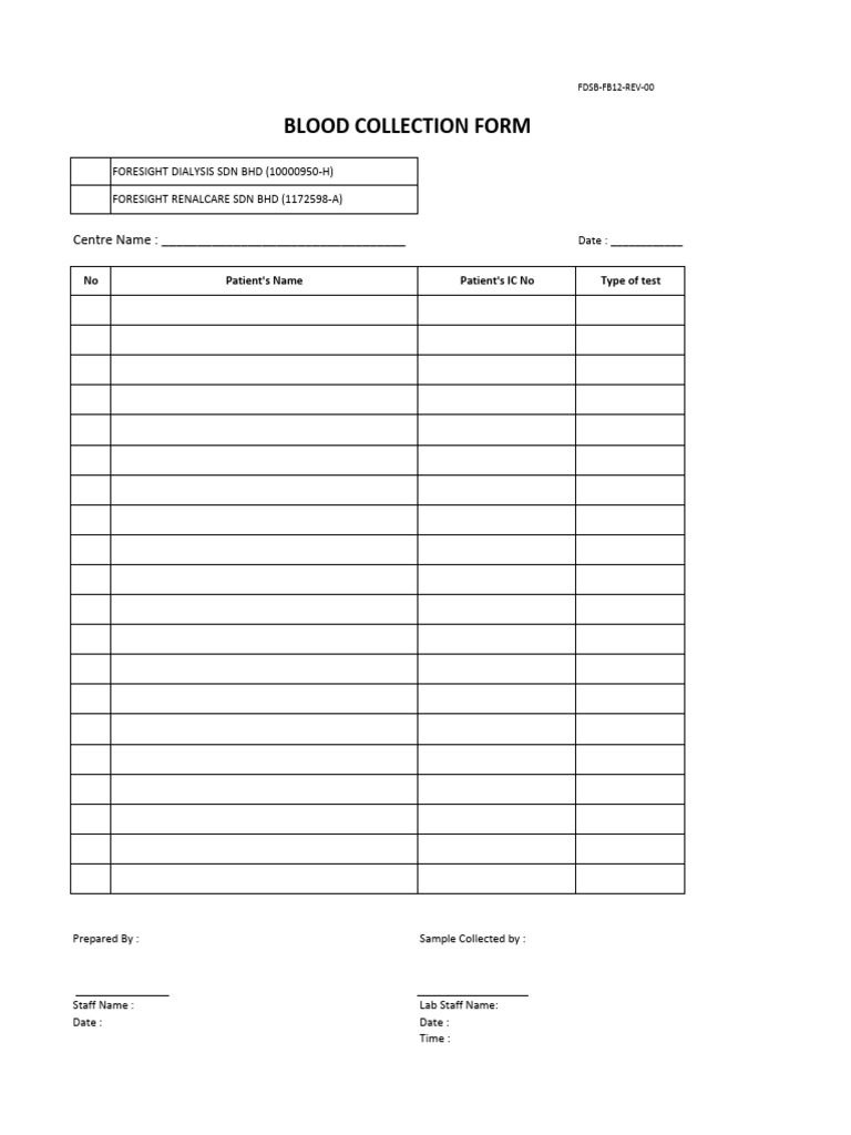 Blood Collection Form Template | PDF