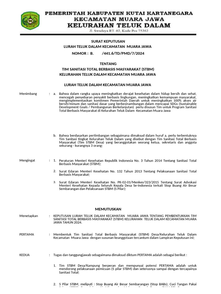 Contoh Sk Tim Stbm Desa Kelurahan Pdf