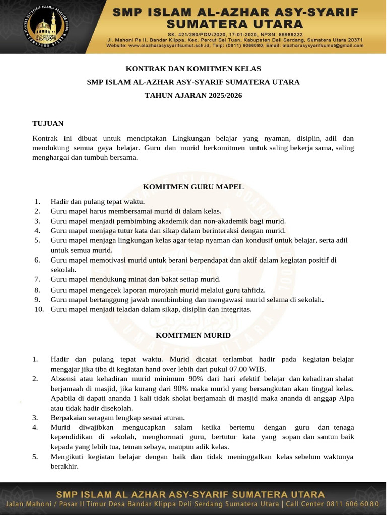 Kontrak Komitmen SMP Al-Azhar 2025/2026 | PDF
