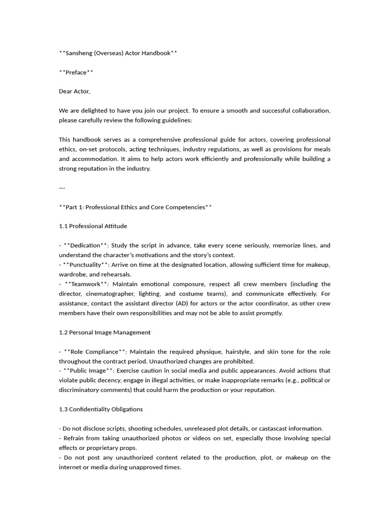 Actor Handbook: Guidelines & Protocols | PDF | Vegetables | Lunch