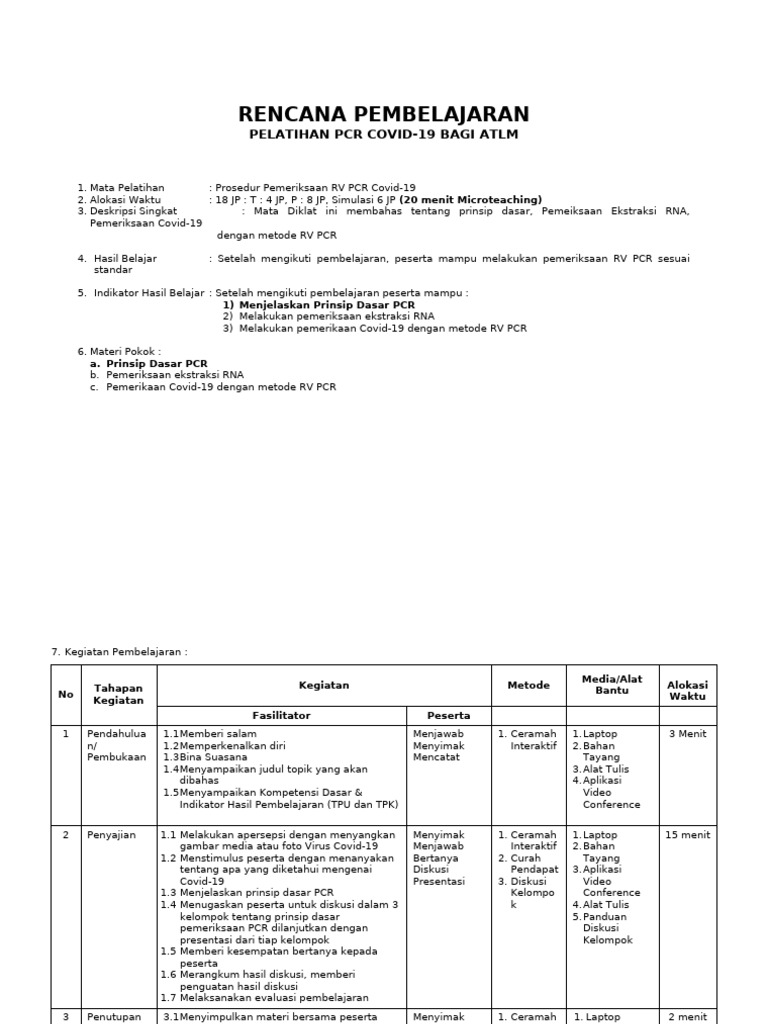 Contoh RP Pelatihan PCR | PDF