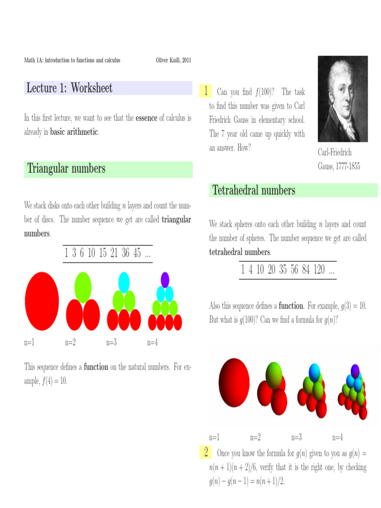 Functions and Calculus: Triangular & Tetrahedral Numbers | PDF
