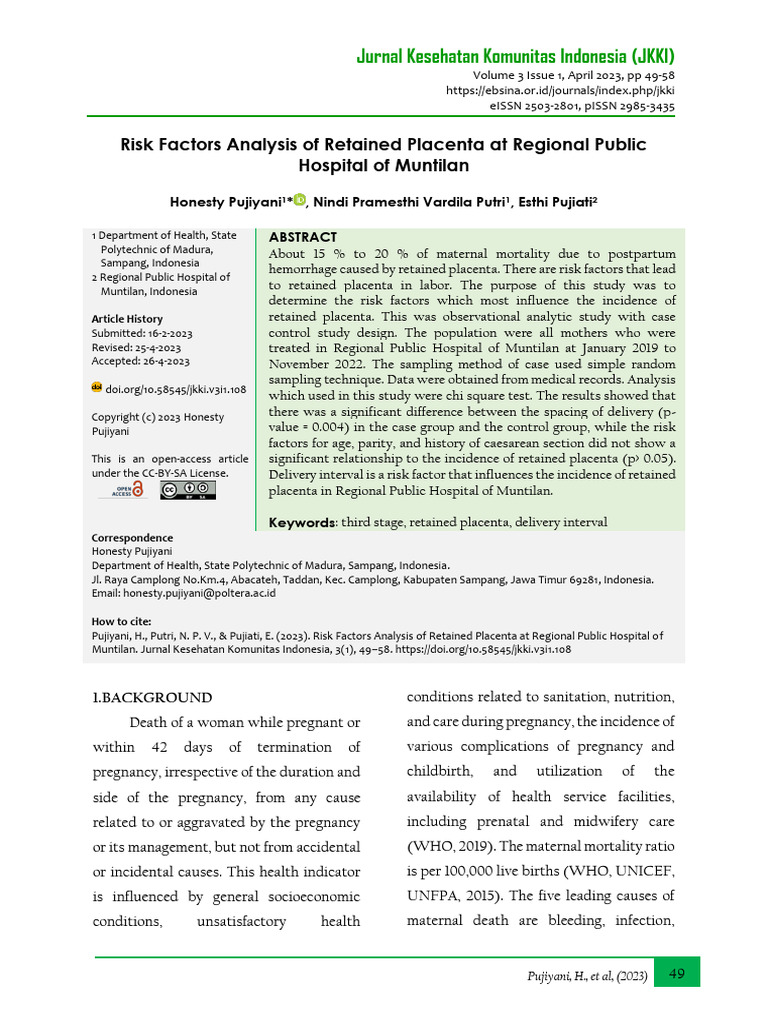 Risk Factors for Retained Placenta Study | PDF | Maternal Death ...