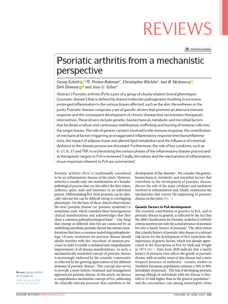 Georg Schett Psoriatic Arthritis From A Mechanistic | PDF | Psoriasis ...