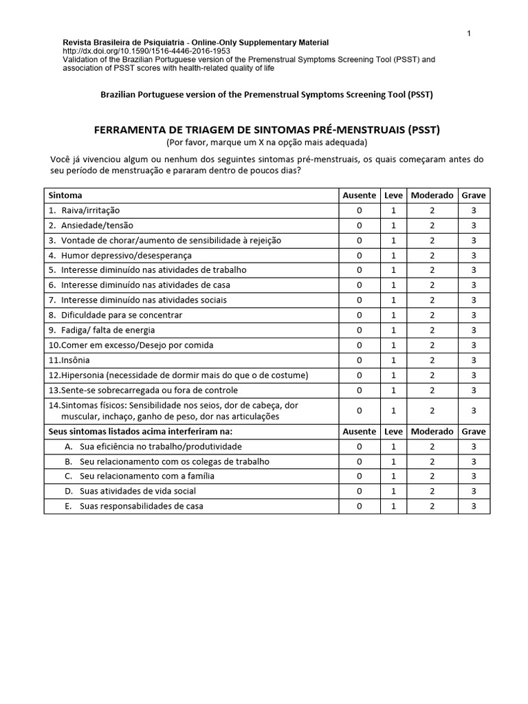 Validação da PSST em Português Brasileiro | PDF | Medicina Clínica ...
