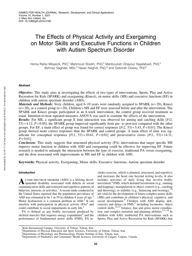 Impact of Exercise on Autism Skills | PDF | Psychological Concepts ...