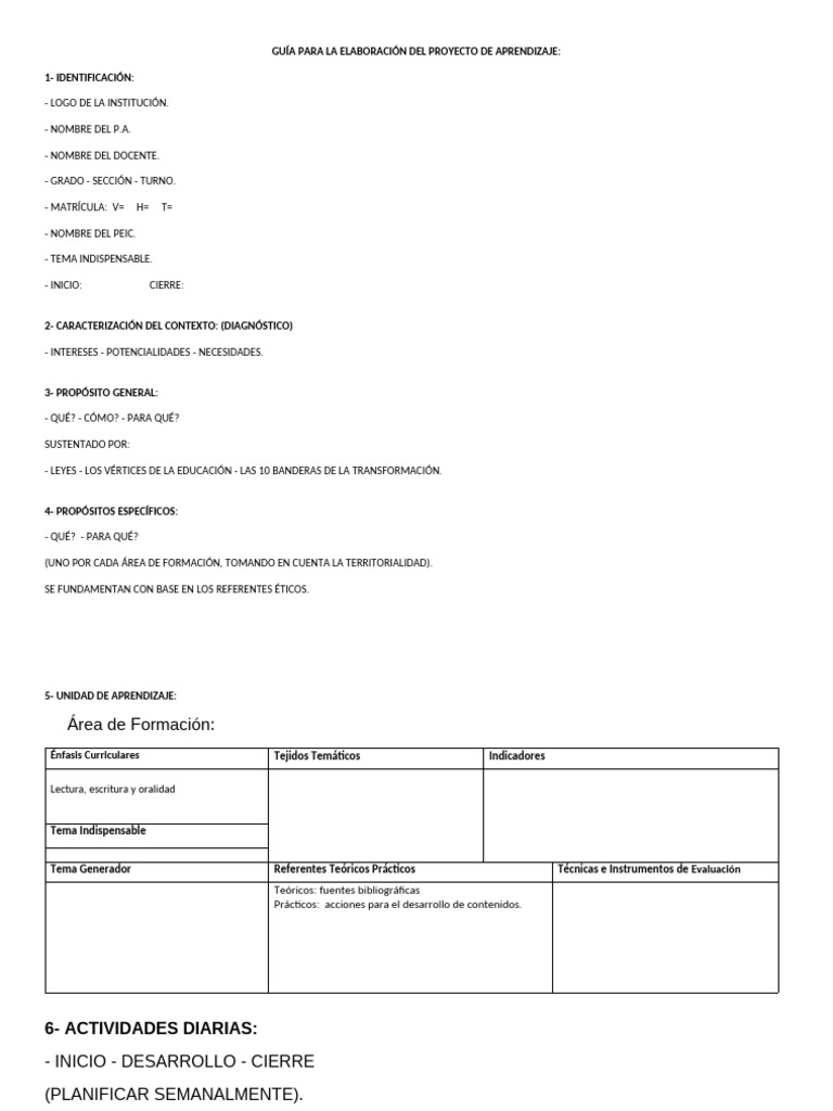Guía para Proyecto de Aprendizaje | PDF | Plan de estudios | Escuelas
