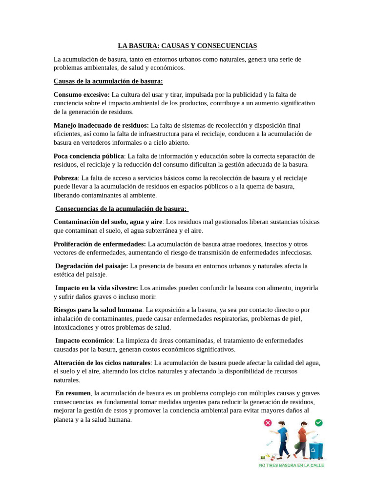 Causas y Consecuencias de la Basura | PDF | Residuos | Contaminación