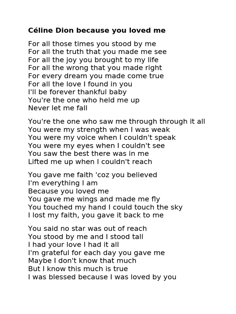 Céline Dion Because You Loved Me | PDF
