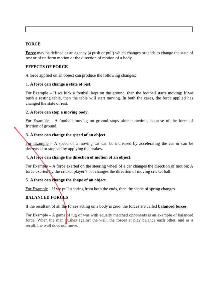 Physics - Ch-9 Force & Laws of Motion Notes (IX) | PDF | Force | Momentum