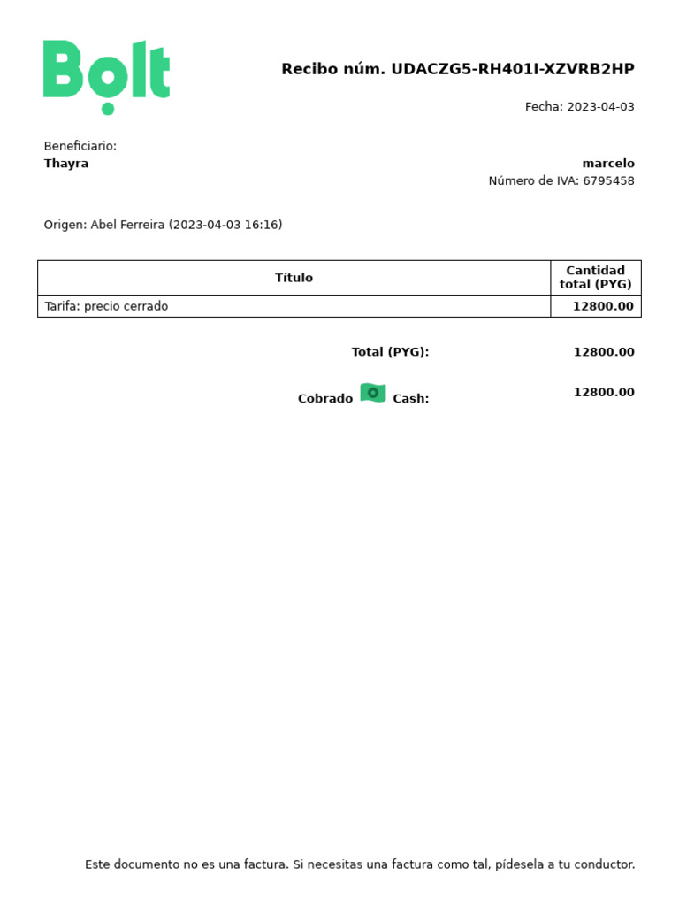 Ride Invoice From Bolt | PDF