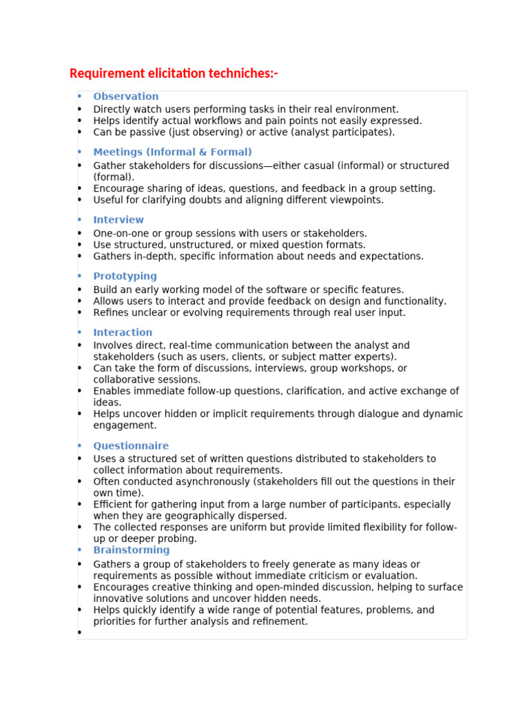 Requirement Elicitation Techniques | PDF
