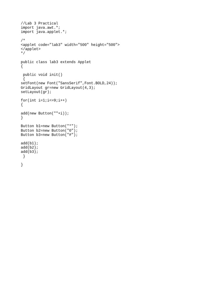 Java Applet Button Grid Layout Example | PDF