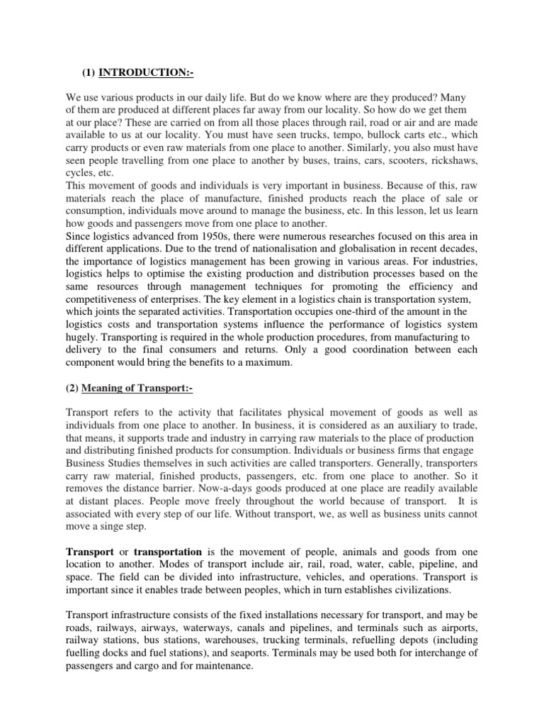 Importance of Transportation in Supply Chains | PDF | Supply Chain ...
