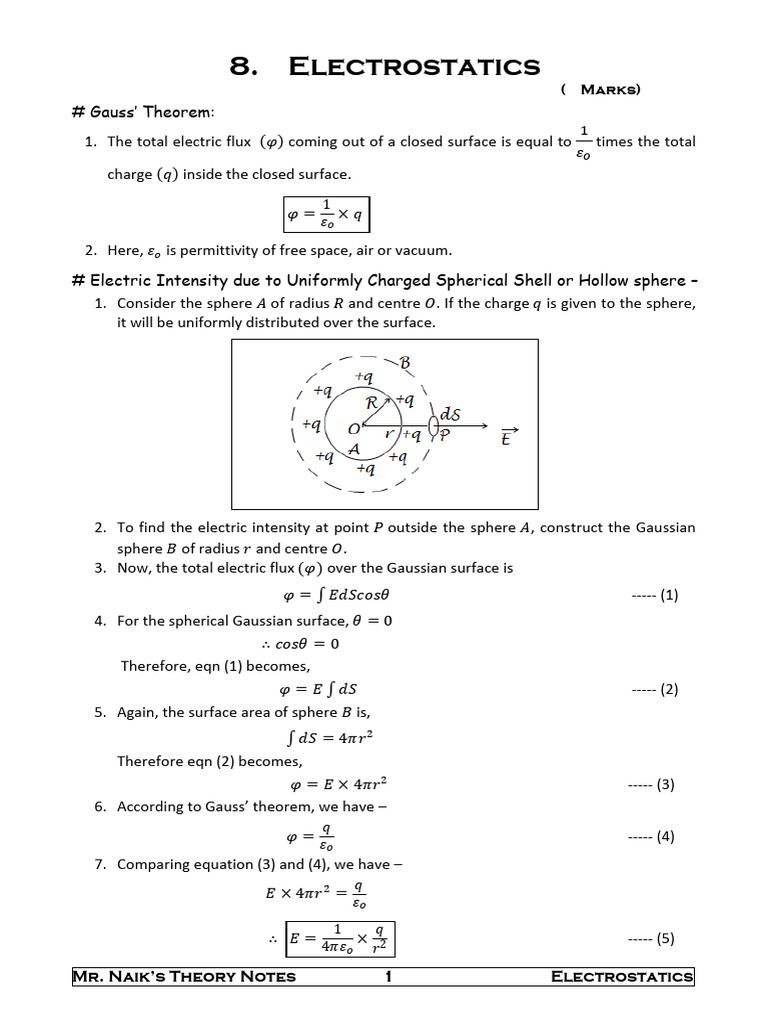 Electrostatics | PDF | Sphere | Physical Phenomena
