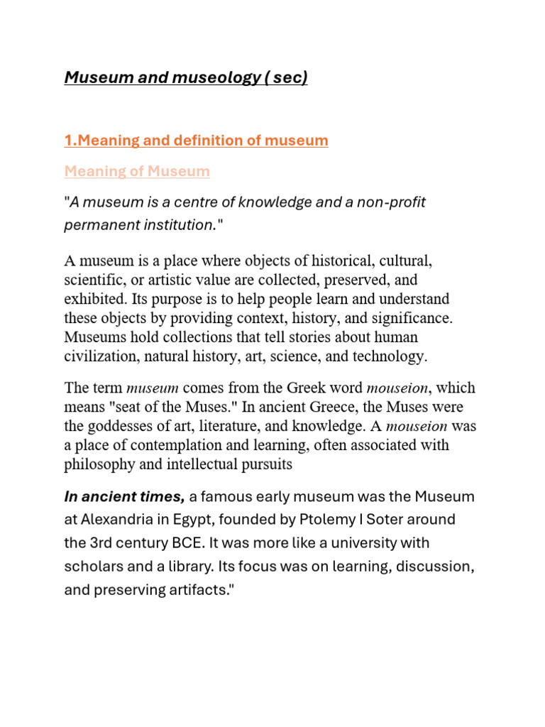 Overview of Museum Functions and History | PDF | Museum | Museology