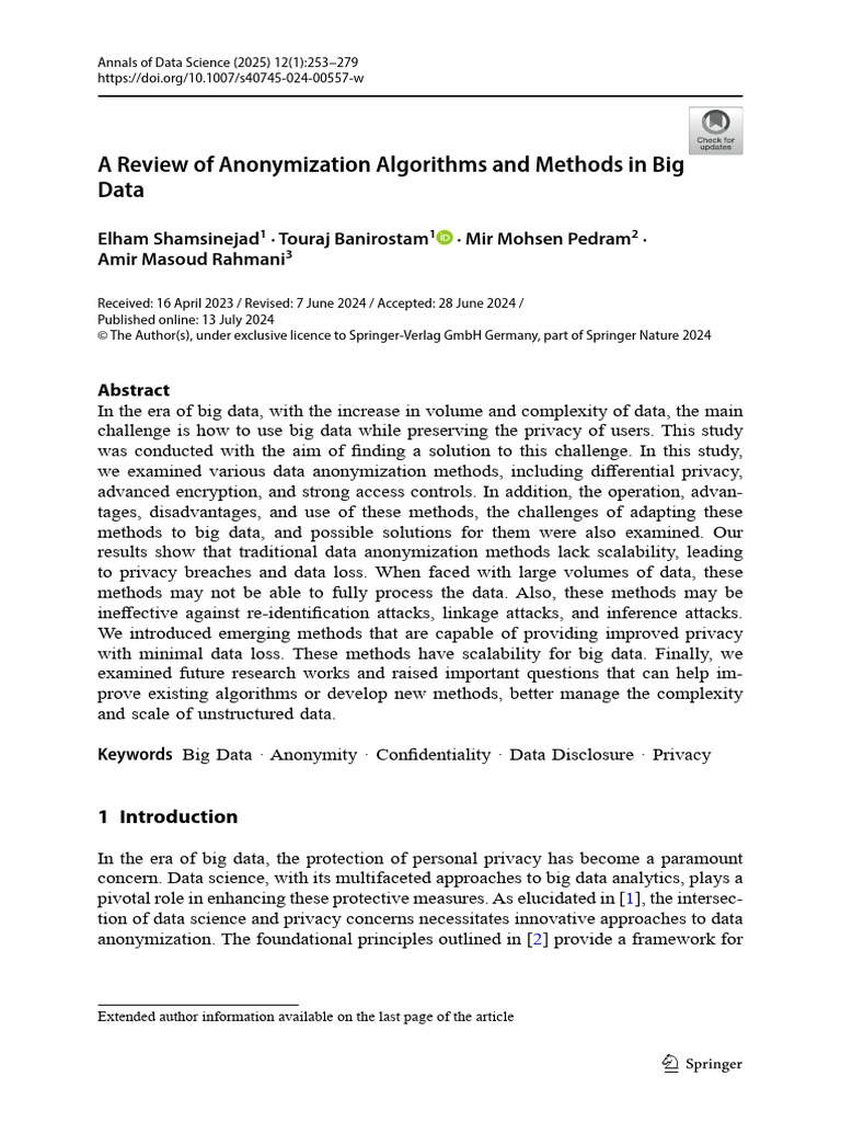 Anonymization Techniques for Big Data | PDF | Big Data | Cluster Analysis
