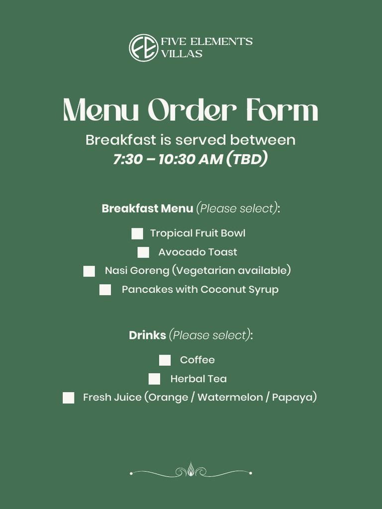 Breakfast Menu Order Form | PDF