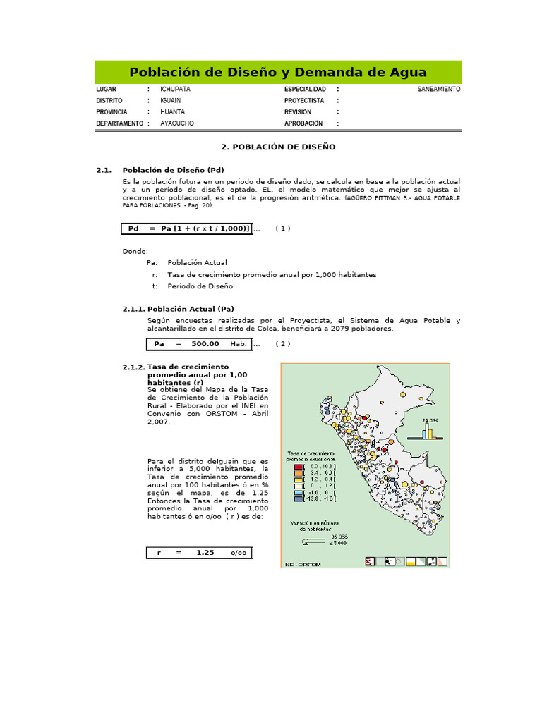 Población de Diseño y Demanda de Agua en Ichupata | PDF ...