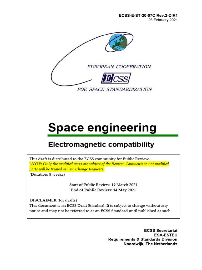 ECSS-E-ST-20-07C EMC Standard Review | PDF | Electromagnetic ...