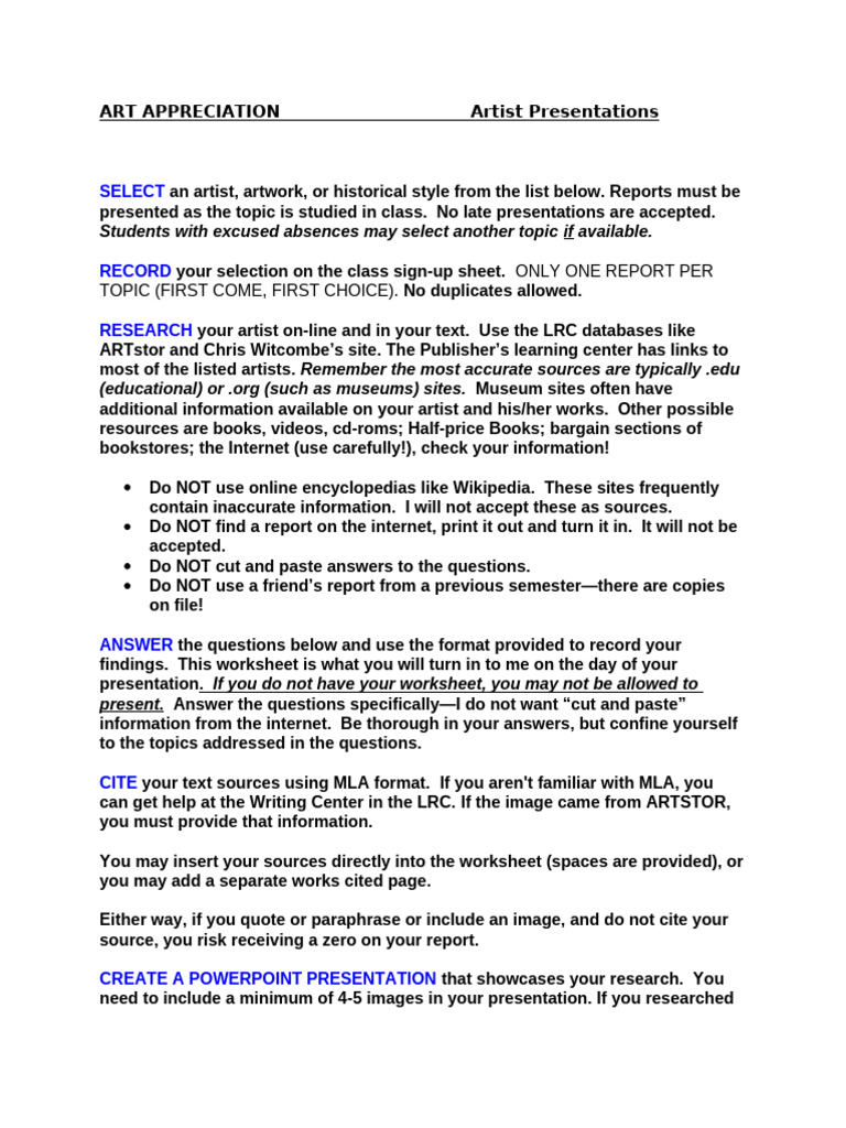 Artist Presentation Guidelines | PDF | Microsoft Power Point