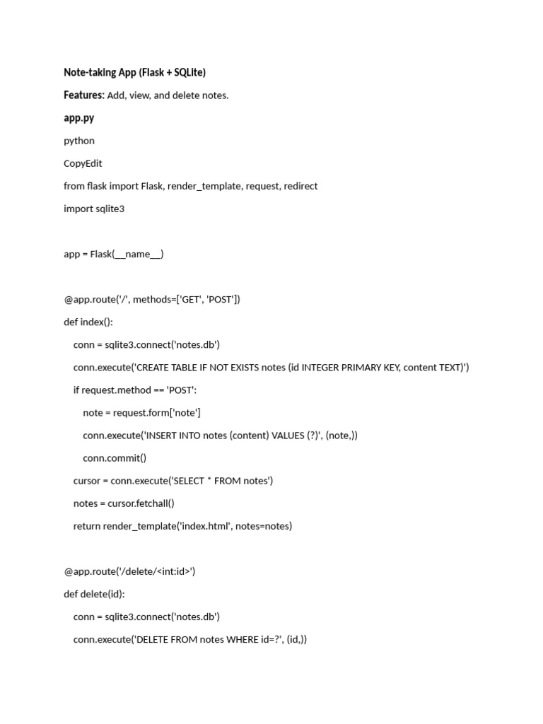 Flask SQLite Note-Taking App | PDF