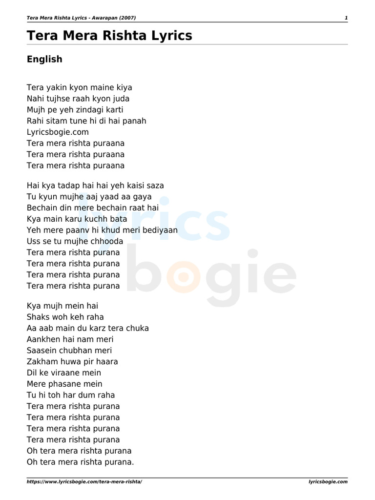 tera-mera-rishta-lyrics-overview-pdf