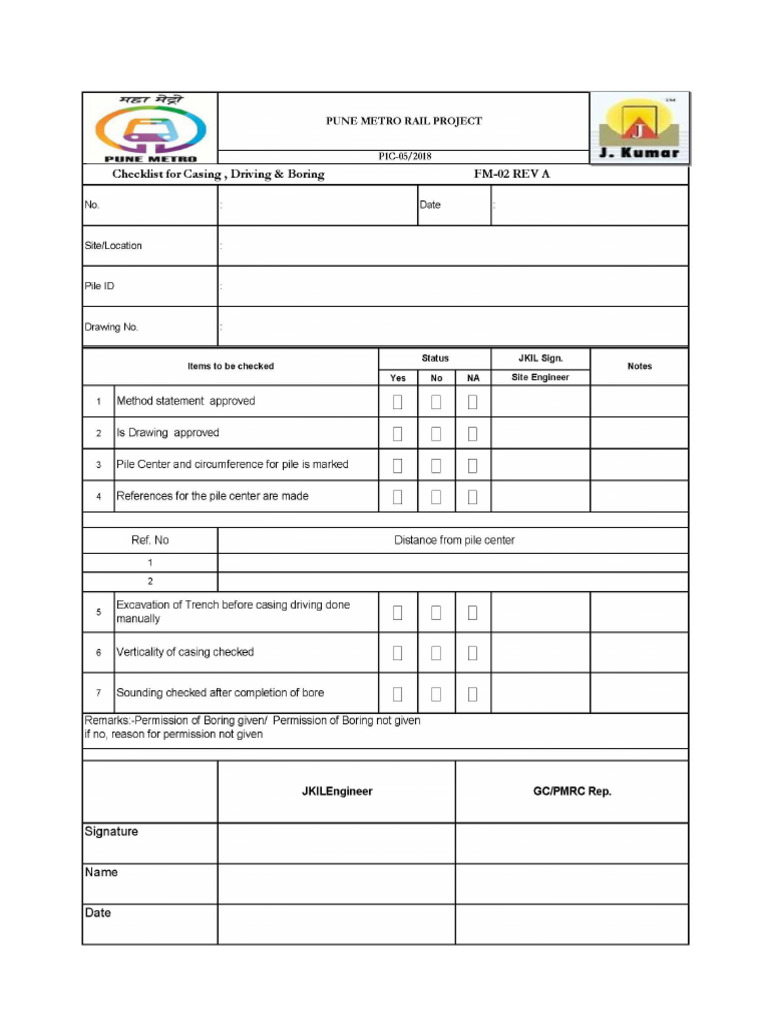 Pune Metro Rail Project Inspection Checklists | PDF | Concrete | Materials