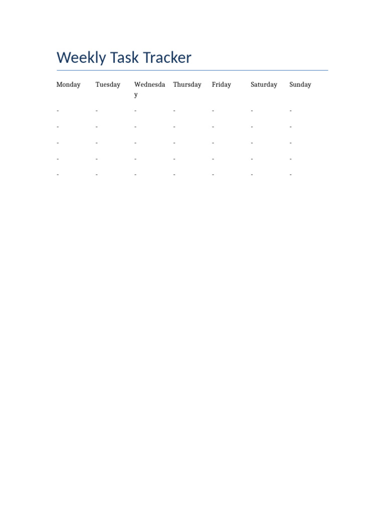 Weekly Task Tracker Template | PDF