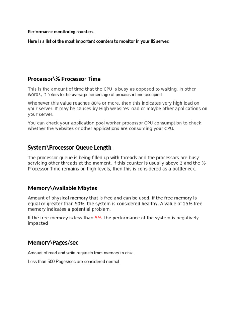 Key IIS Performance Counters Guide | PDF | Thread (Computing) | Central ...