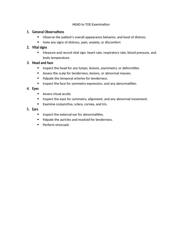 HEAD To TOE Examination | PDF