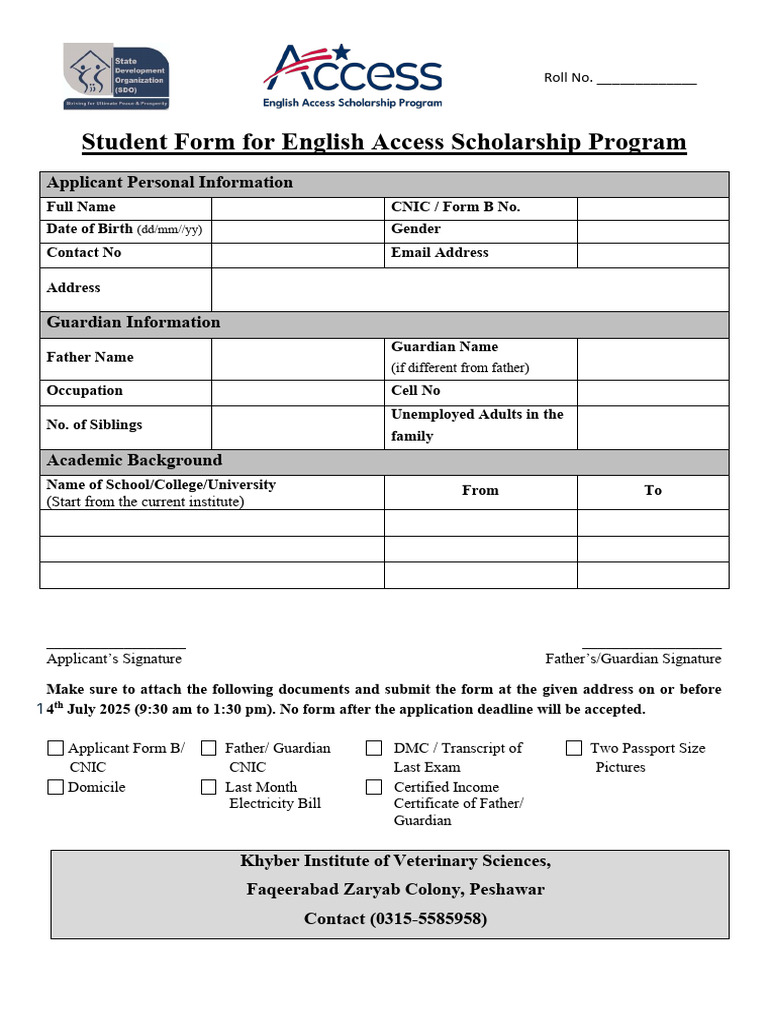 Student Form SDO - Peshawar | PDF