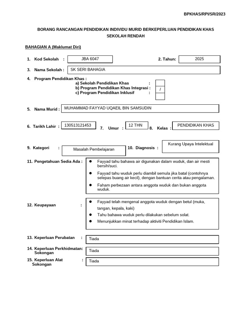 Borang Rpi Fayyad 2025 | PDF