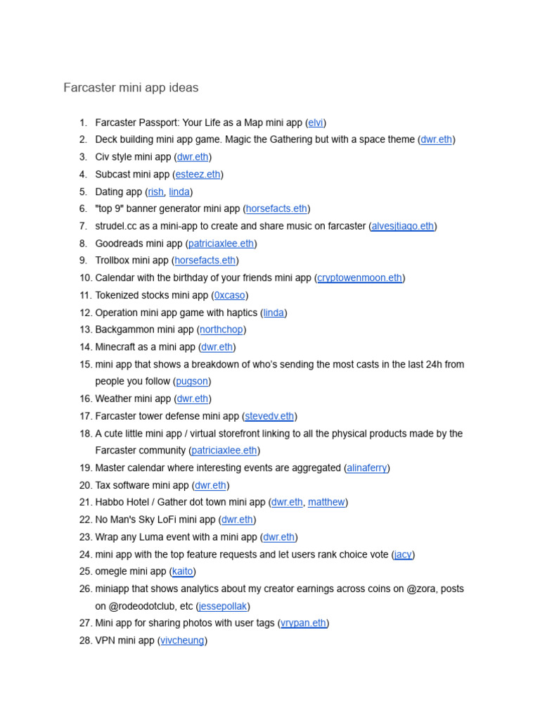 Farcaster Mini App Ideas | PDF | Software
