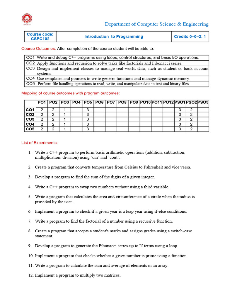 CSPC102 | PDF | Computer Program | Programming