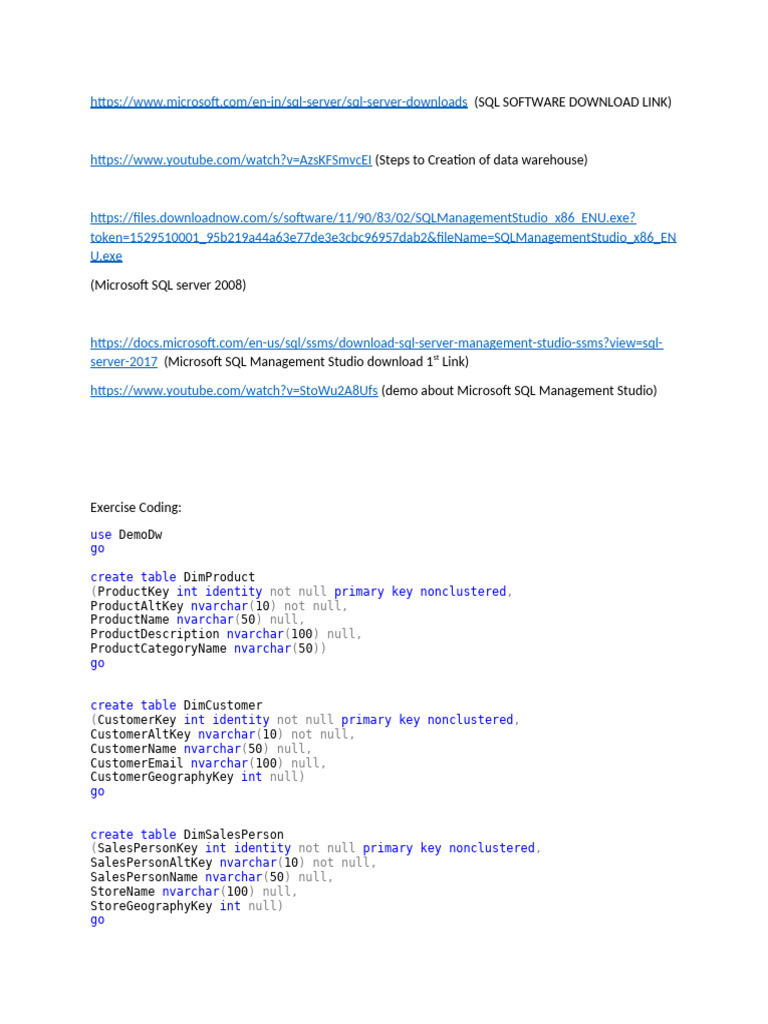 SQL Server Data Warehouse Creation Guide | PDF | Microsoft Sql Server ...