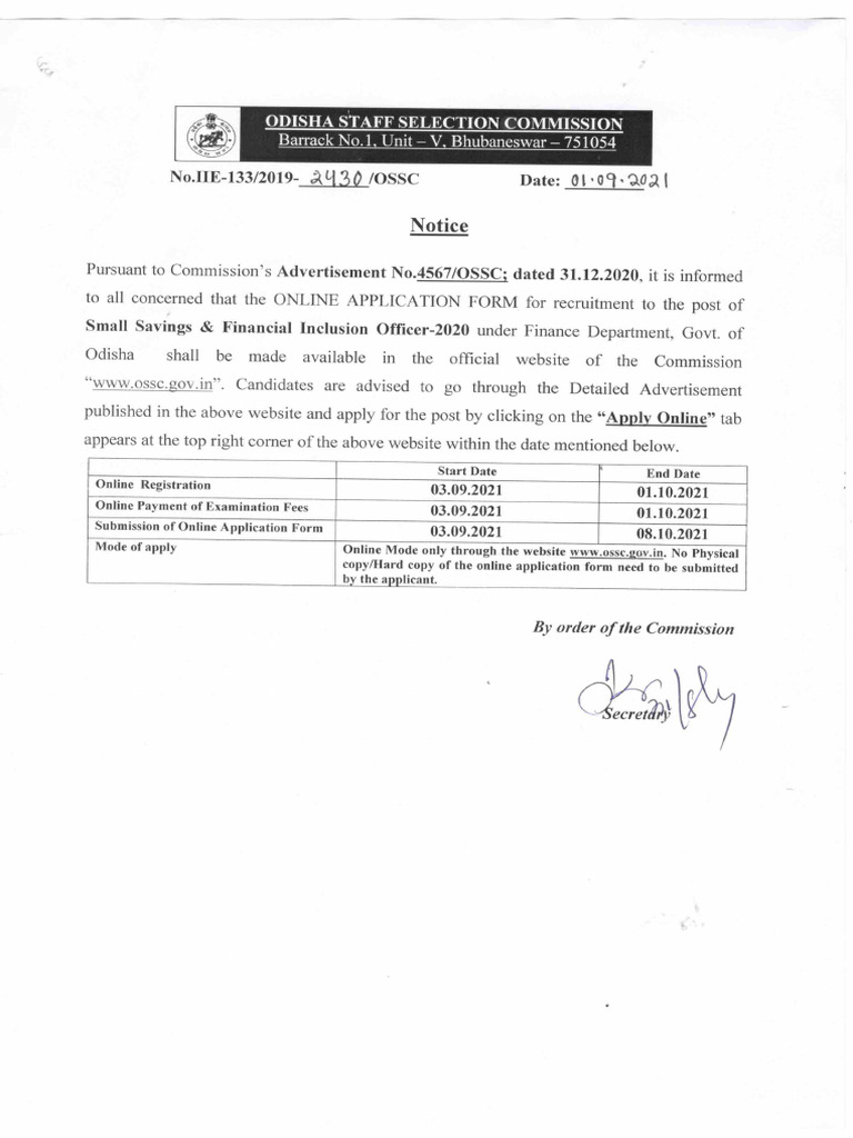 Notice For Live of Online Application of Small Saving Officer-2 | PDF