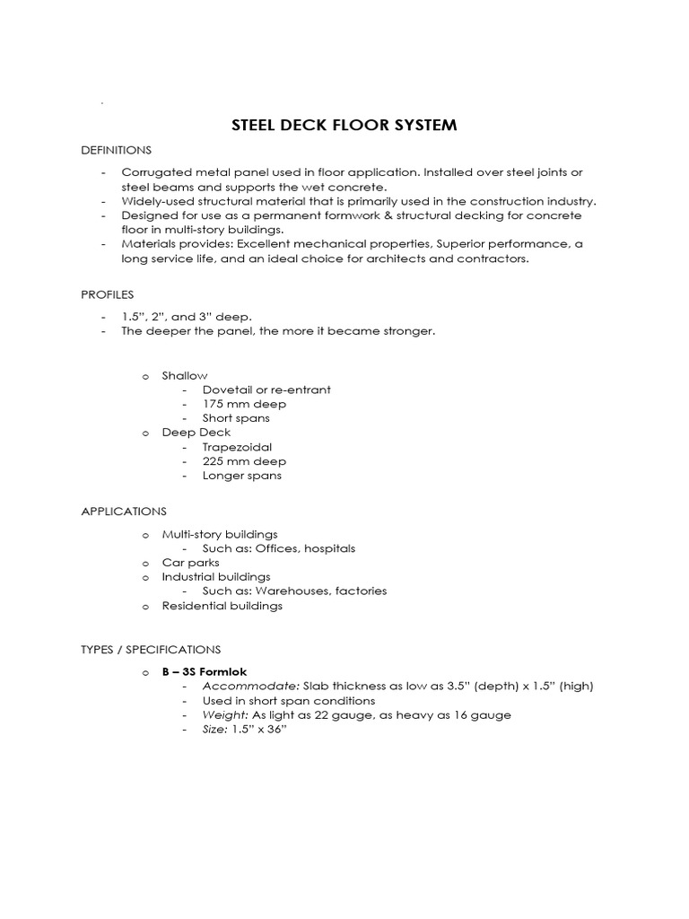 Steel Deck Floor System Overview | PDF | Steel | Concrete