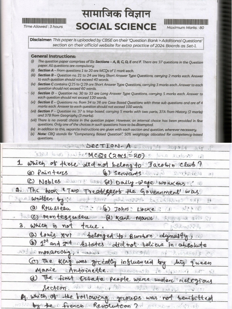 Social Science Sample Paper For Term - 1 | PDF