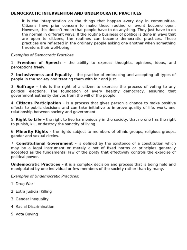 Understanding Undemocratic Practices | PDF | Democracy | Political ...
