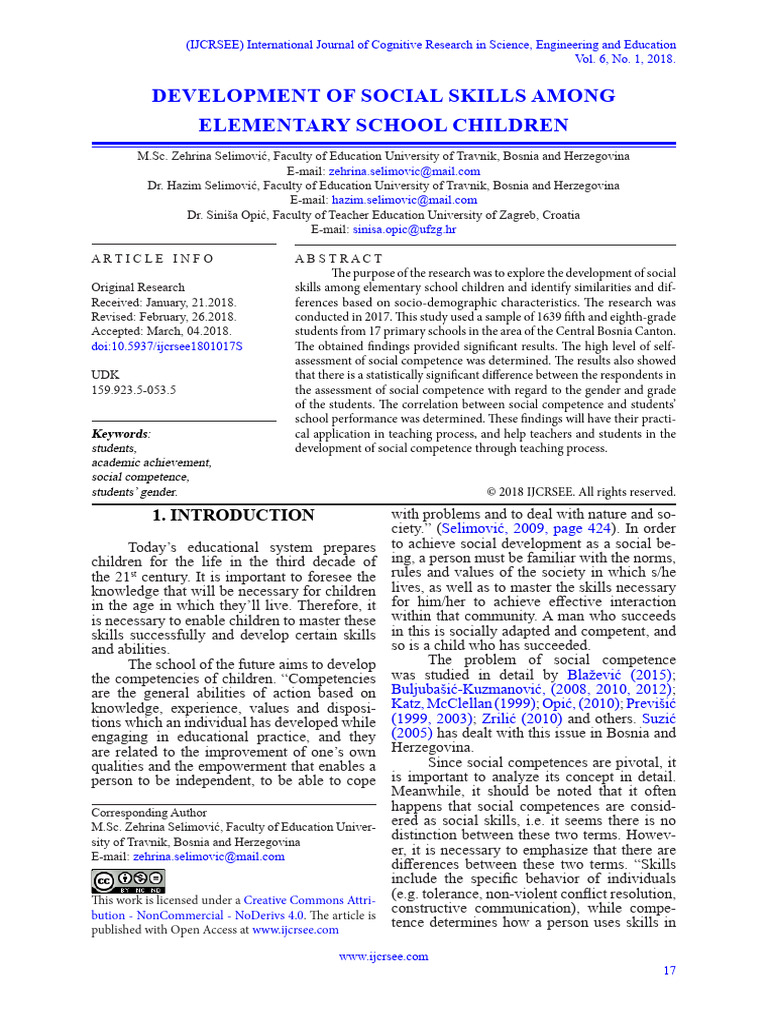 Social Skills Development in Children | PDF | Behavioural Sciences