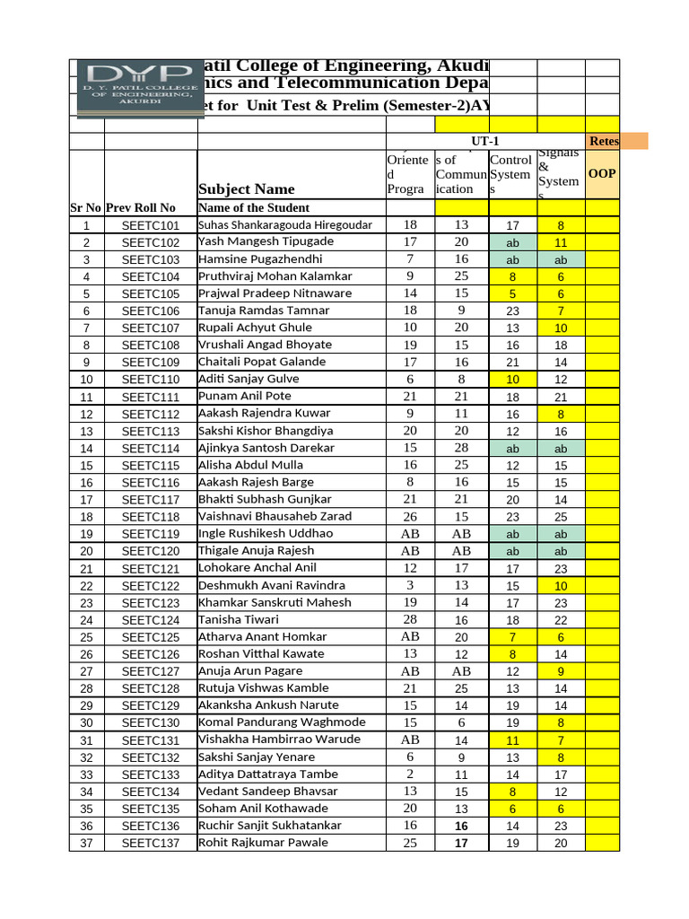 Semester-2 Marks Sheet 2023-24 | PDF