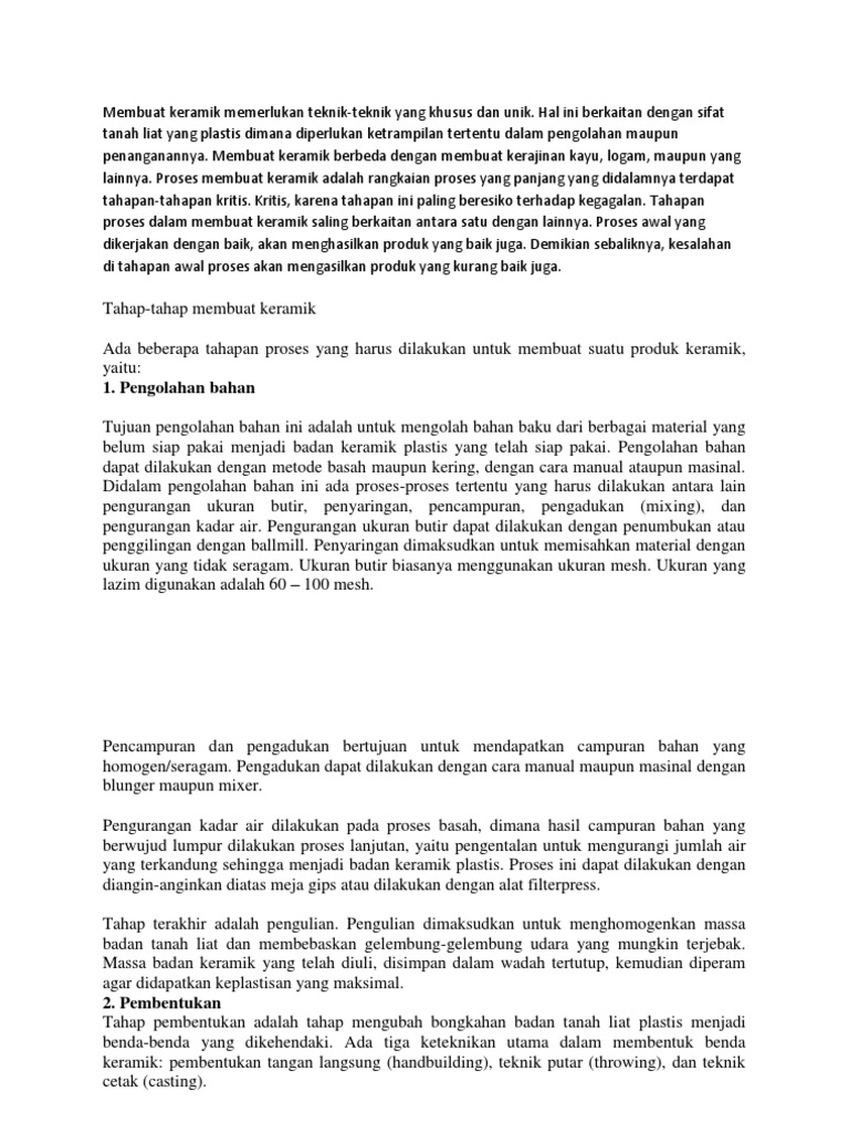 Pembentukan Keramik Dengan Cara Membuat Lempengan Tanah Pembentukan Keramik Dengan Cara Membuat Lempengan Tanah