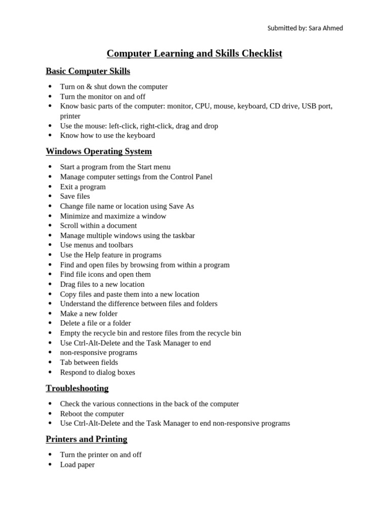 Computer Learning and Skills Checklist | PDF | Computer File | World ...